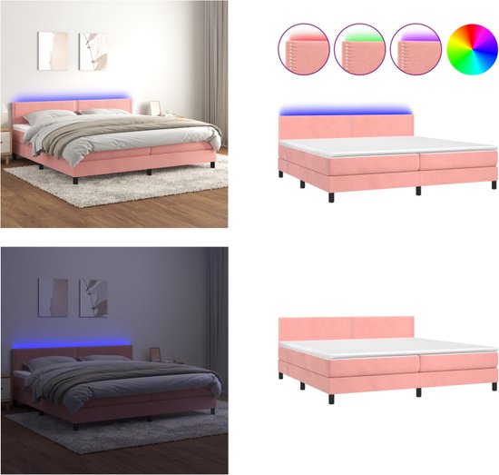 vidaXL Boxspring met matras en LED fluweel roze 200x200 cm - Boxspring - Boxsprings - Bed - Slaapmeubel