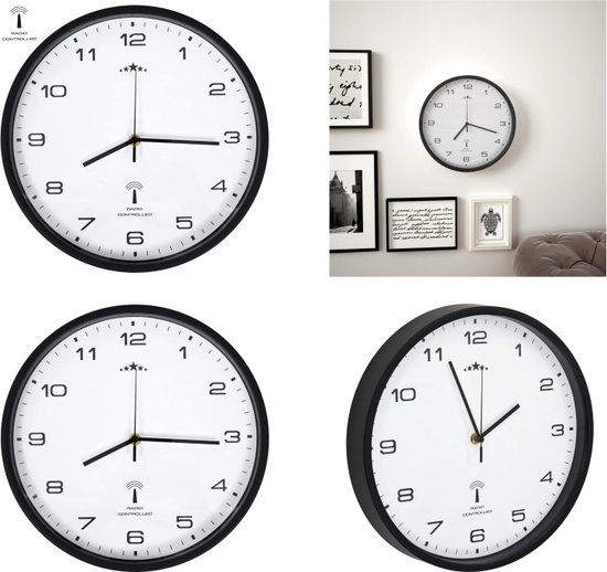 vidaXL Horloge murale avec mouvement à quartz radiocommandé 31 cm Blanc et noir - Horloge murale - Horloges murales - Horloge murale - Horloges murales