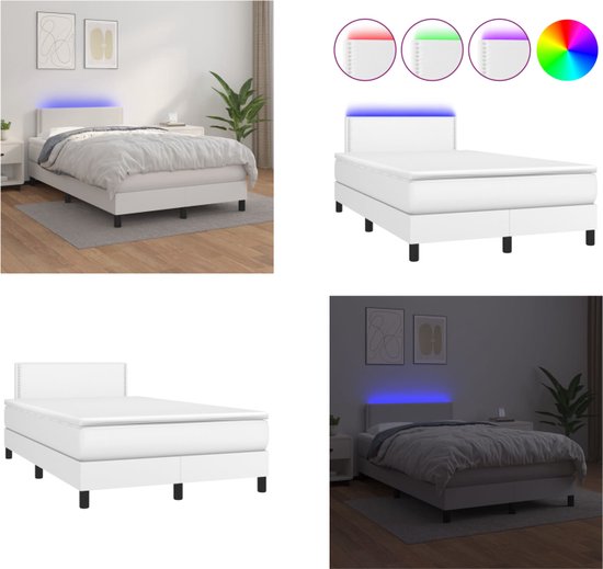 vidaXL Boxspring met matras en LED kunstleer wit 120x200 cm - Boxspring ...