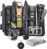 Survival kit - Professionele XL uitrusting 15delig - Survival armband, zakmes, paracord armband, vuursteen vuurstarter kit, zaklamp, kompas - Noodpakket - Outdoor camping survival set - Survival spullen
