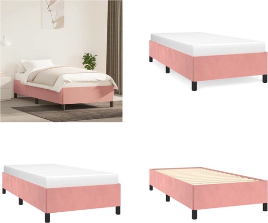 vidaXL Bedframe fluweel roze 100x200 cm - Bedframe - Bedframes - Bed - Ledikant