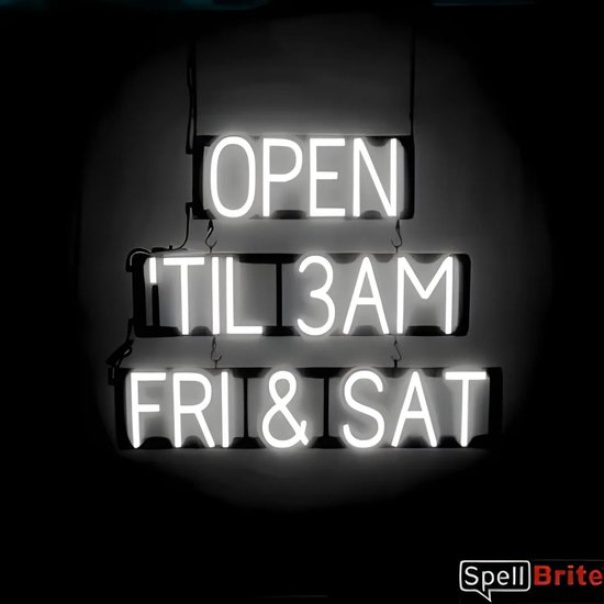 OUVERT JUSQU'À 3H DU VEN & SAT - Publicité au néon Enseigne LED au néon éclairée | SortBrite | 75 x 60 cm | 6 modes de gradation - 8 animations lumineuses | Éclairage au néon pour panneaux publicitaires