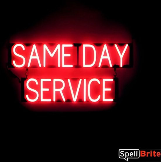 SERVICE LE DAY MÊME - Enseigne LED néon éclairée | SortBrite | 81 x 38 cm | 6 modes de gradation - 8 animations lumineuses | Éclairage au néon pour panneaux publicitaires