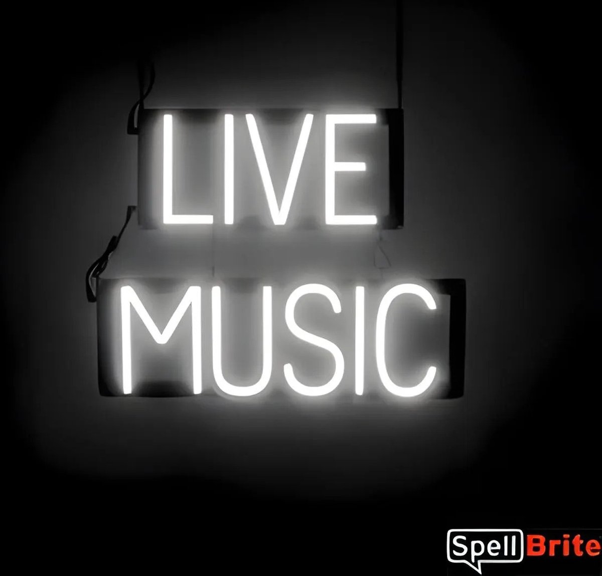 LIVE MUSIC - Lichtreclame Neon LED bord verlicht | SpellBrite | 49 x 38 cm | 6 Dimstanden - 8 Lichtanimaties | Reclamebord neon verlichting
