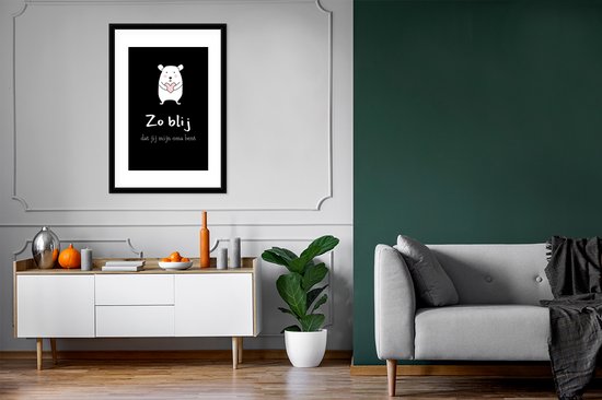 Fotolijst inclusief poster - Posterlijst 60x90 cm - Posters - Moederdag presentje voor oma – Zo blij dat jij mijn oma bent – zwart - Foto in lijst decoratie - Cadeau voor moeder - Moederdag cadeautje