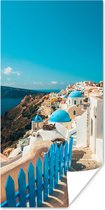 Poster Blauw voetpad in Santorini Griekenland - 20x40 cm