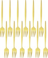 House of Husk Golden Pastry Forks - Fourchettes à dessert - Fourchettes à gâteau - Fourchettes à cocktail - Klein fourchettes - 12 pièces - Acier inoxydable - 14 cm