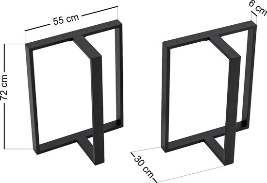 Stalen onderstel Ashby set van 2 tafelpoot 72x55x30 cm zwart