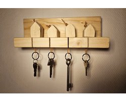 Sleutelkastje met huisjes hanger. Gemaakt van hout. in verschillende kleuren te verkrijgen.