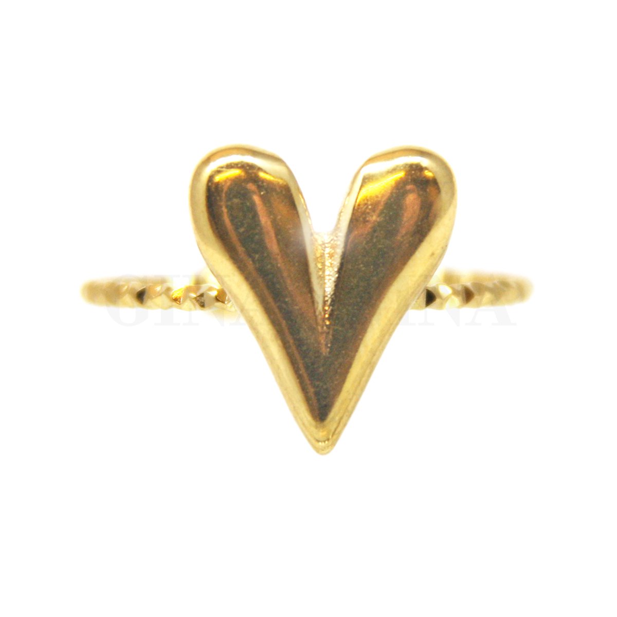 Ring van Goudkleurig stainless steel, Groot hart, smalle band, 18 mm, Verstelbaar
