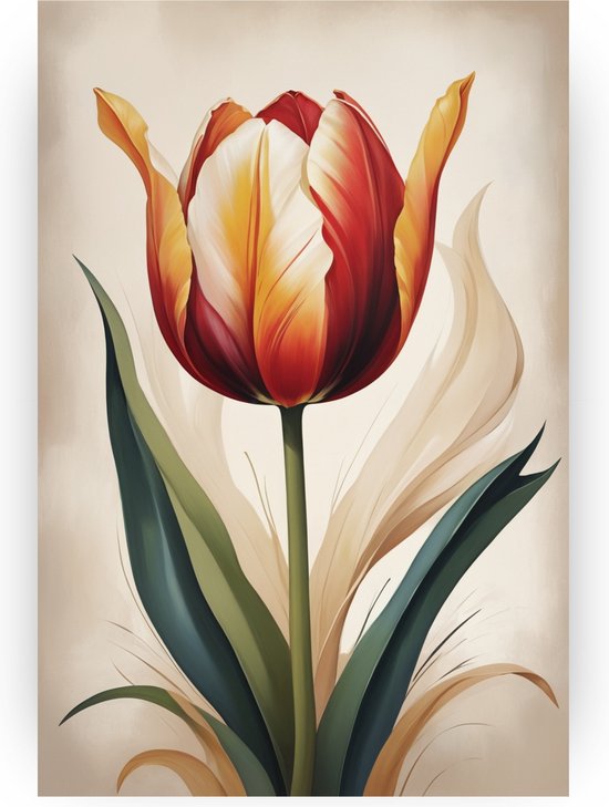 Tulp art deco - Tulpen canvas schilderij - Schilderijen art deco - Moderne schilderijen - Canvas schilderijen - Woonkamer decoratie - 60 x 90 cm 18mm