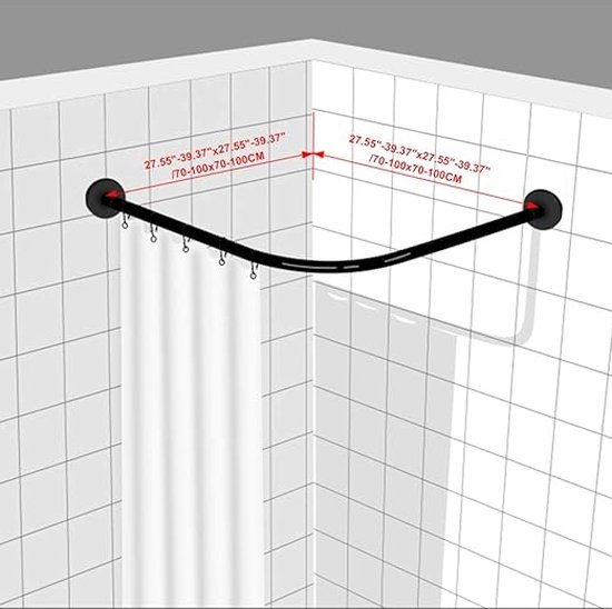 Uitschuifbaar roestvrij staal 304 Lvormige badkamer douchegordijn