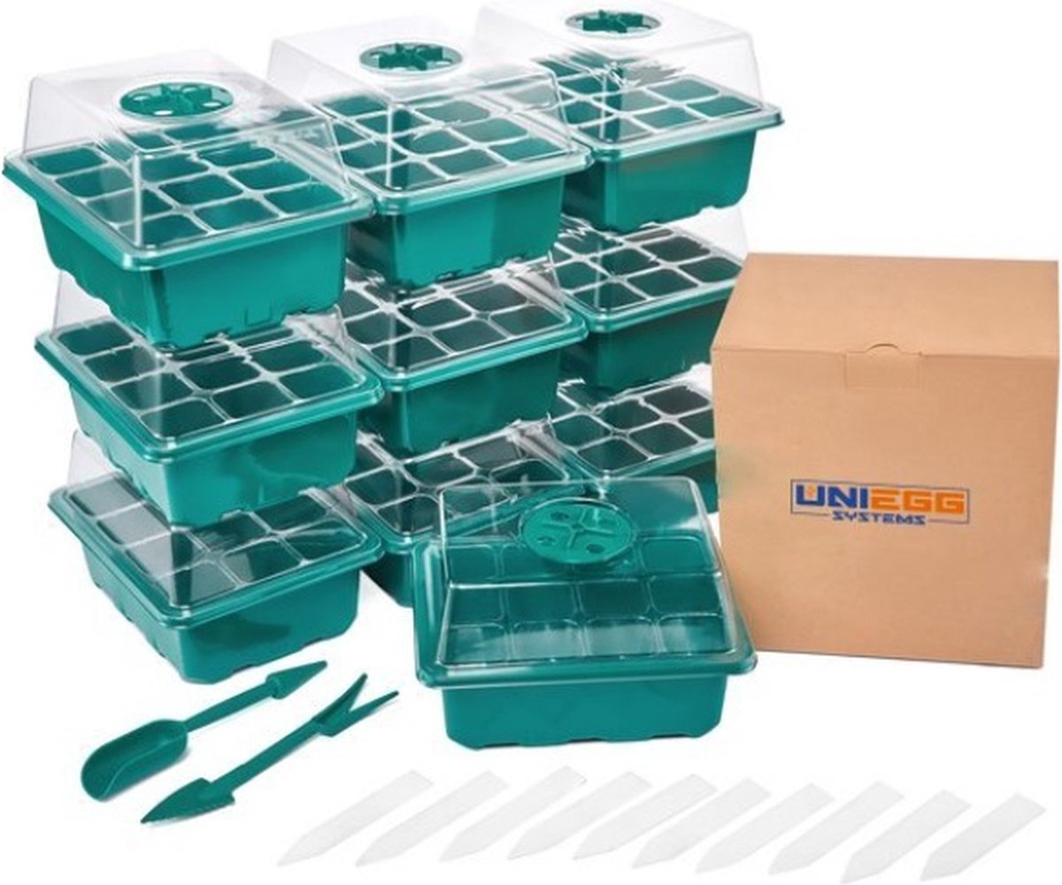 UniEgg® 10 Pack Kweekbak voor 120 zaailingen - Compleet Kweekset inclusief accessoires - Kweektafel - Verstelbare Ventilatie - Kweekbakken Moestuin