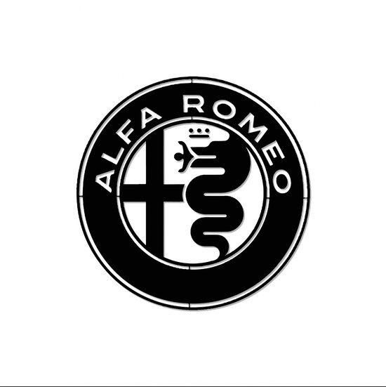 Alfa Romeo - Logo - Metaalkunst - Zwart - 40 x 40 cm - Auto Decoratie - Muur Decoratie- Man Cave - Cadeau voor man- Inclusief ophangsysteem