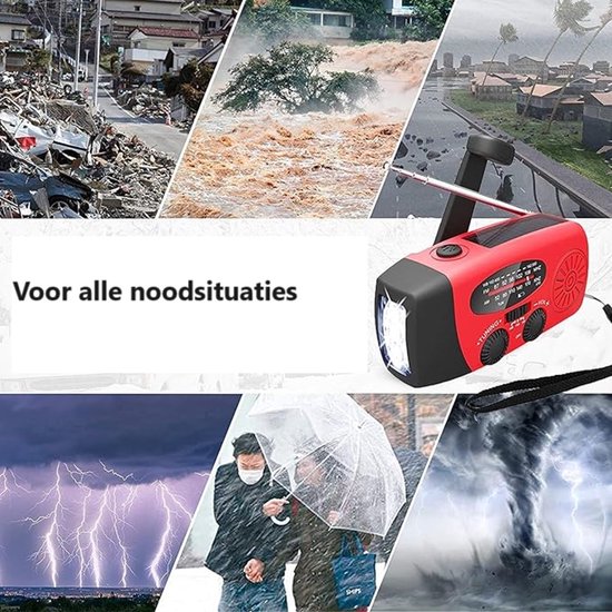 DERNIER MODÈLE! Radio d'urgence - 4 000 mAh - USB-C - Radio à batterie (rechargeable) pour les catastrophes - Radio à manivelle - Radio d'urgence à manivelle Solar