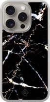 Casimoda® hoesje - Geschikt voor iPhone 15 Pro Max - Marmer Zwart - 2-in-1 case - Schokbestendig - Marble design - Verhoogde randen - Bruin/beige, Transparant