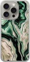 Casimoda® hoesje - Geschikt voor iPhone 15 Pro Max - Groen marmer / Marble - 2-in-1 case - Schokbestendig - Marble design - Verhoogde randen - Groen, Transparant