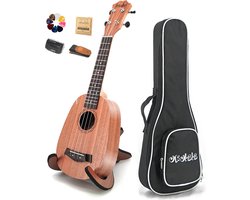 WK Ananas Sopraan Ukelele- 21 inch Ukelele -Exclusive Natuur Sapeli Hout- Inclusief accessoires- professionele studie-met tas