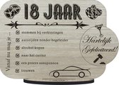 18 JAAR - houten wenskaart - kaart van hout - verjaardagskaart - gefeliciteerd - volwassen - 17.5 x 25 cm