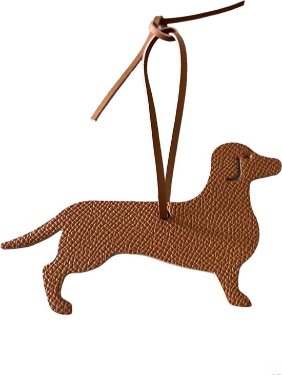 Teckel - Sleutelhanger - Leder - Bruin - Licht bruin - Teckelsleutelhanger - Tashanger - Leer - Hond - Uitgesneden - Silhouet - 11,3x6,5cm