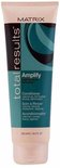 Tube de revitalisant Matrix Total Results Amplify, crème avec des détails turquoise et bleu foncé.