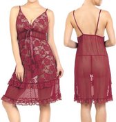 Sexy Nachtjurk Babydoll met String S713 - bordeaux - one size - 38/50