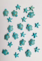 Kralen - steen - schildpad - zeester - turquoise - aqua - blauw - groen - Ibiza stijl - 24 stuks - armband - sieraden maken