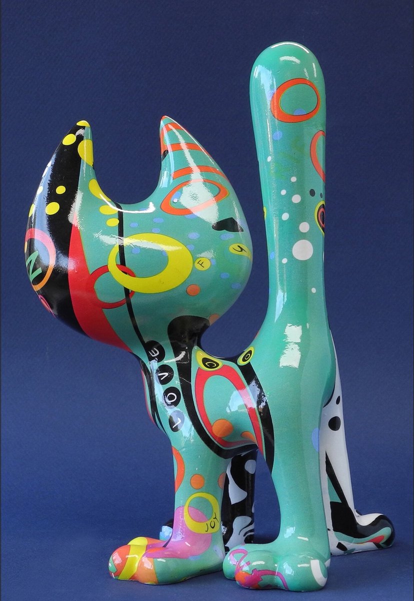Jacky Zegers Beeldje Kleurrijke Kat Ink Patern JZP17 (17cm)