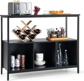 Keukenkast sideboard, met metalen frame en open plank & 3 vakken, commode keuken hout, 110 x 42,5 x 88 cm (zwart)