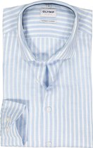 OLYMP Level 5 body fit overhemd - structuur - lichtblauw met wit gestreept - Strijkvriendelijk - Boordmaat: 38