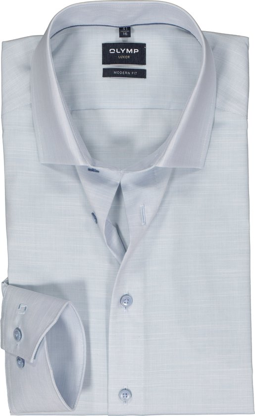 OLYMP modern fit overhemd - structuur - rookblauw - Strijkvrij - Boordmaat: 46