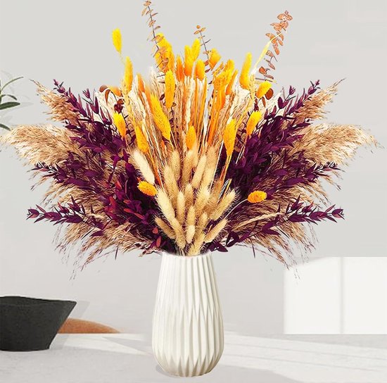 101 pièces herbe de pampa, fleurs séchées, décoration, bouquet naturel de fleurs séchées, fleurs séchées moelleuses, décoration pour salle de bain, décoration de table à la maison