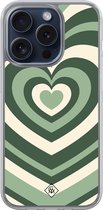 Casimoda® hoesje - Geschikt voor iPhone 15 Pro - Groen Hart Swirl - 2-in-1 case - Schokbestendig - Illustratie - Verhoogde randen - Groen, Transparant