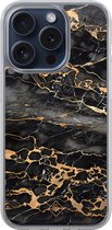 Casimoda® hoesje - Geschikt voor iPhone 15 Pro - Marmer Grijs Brons - 2-in-1 case - Schokbestendig - Marble design - Verhoogde randen - Grijs, Transparant