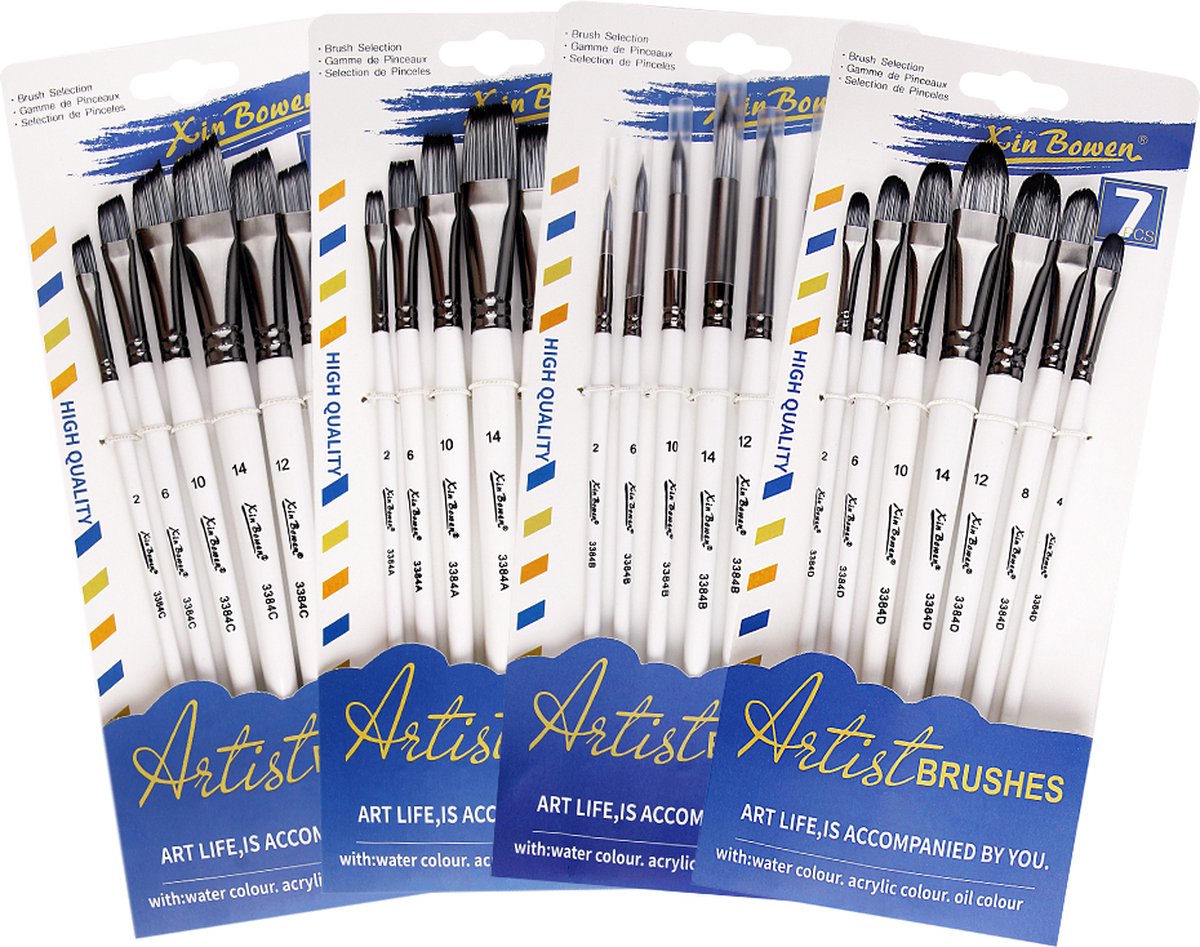 Penselen - Set van 28 stuks - Afgeschuind - Recht - Puntig - Rond - Kwasten - Verven - Schilderen - Waterverf, Olieverf en Acrylverf