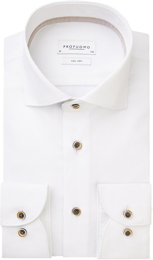 Profuomo slim fit heren overhemd - dobby - wit - Strijkvriendelijk - Boordmaat: 38
