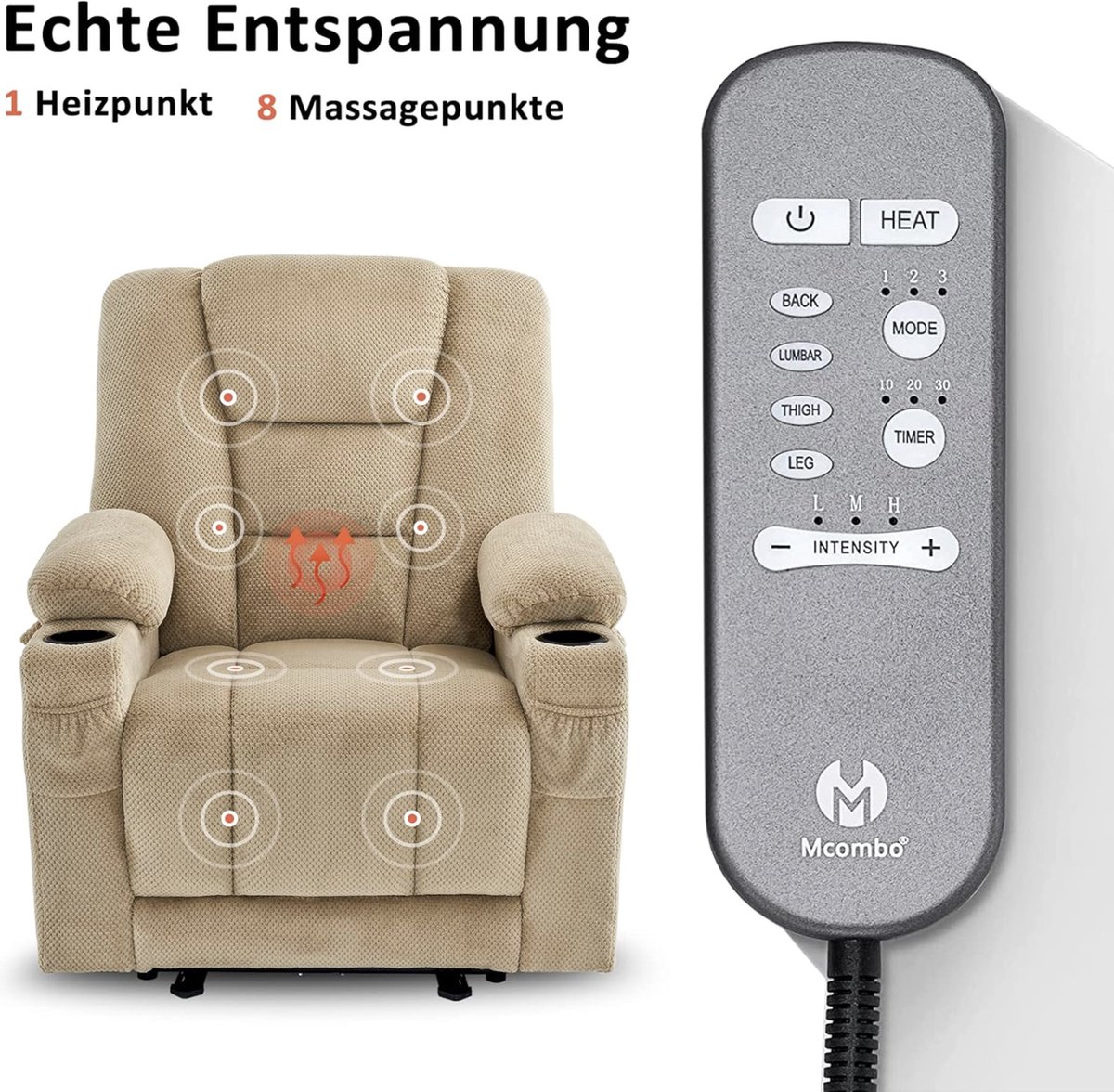 Afbeelding 3 van Mara Luxe Massagestoel Elektrisch Beige 94 x 90 x 105 cm