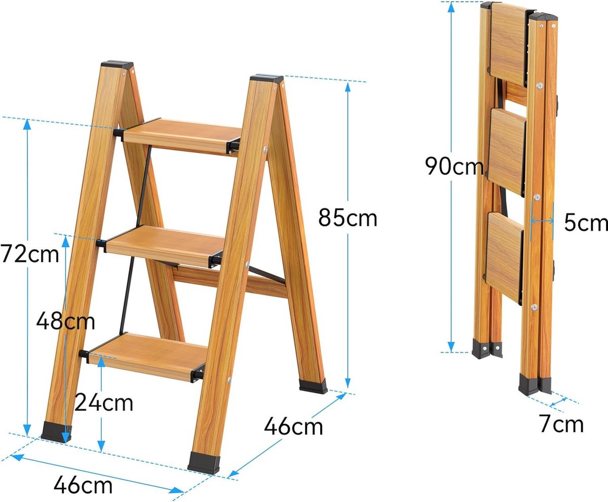 Trapladder, 3 treden ladder, praktische vouwladder, antislip staande