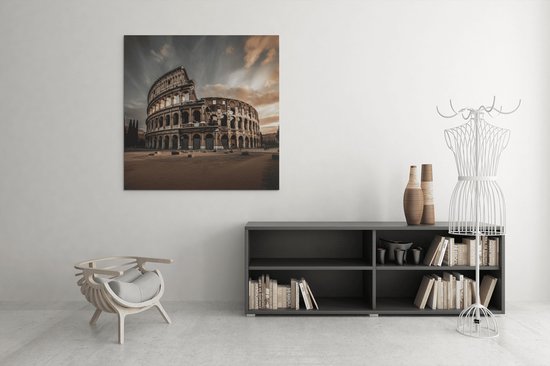 Canvas Schilderij - Roma - Coliseum - Wanddecoratie - 100x100x2 cm
