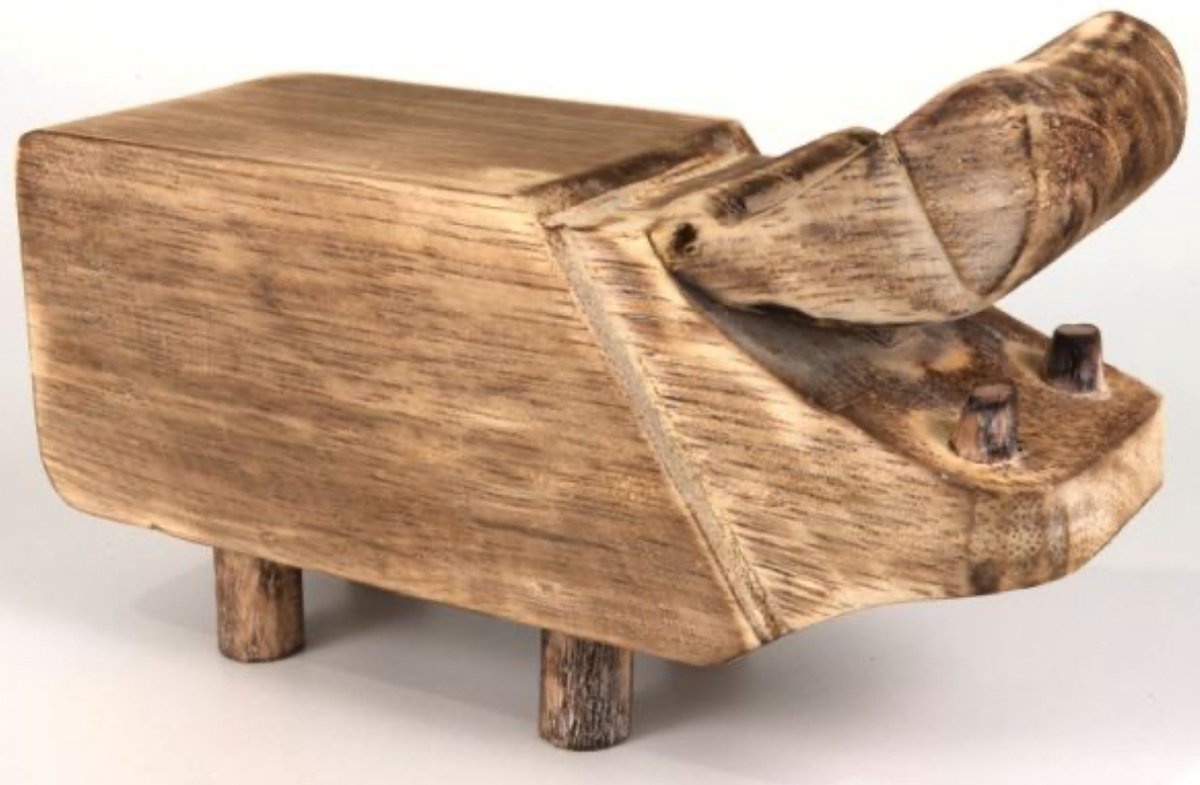 Woodart Houten Beeld Nijlpaard – Natural – 13x20x8 cm – Houten Dierenbeeld – Woondecoratie Ornament – Landelijke Interieurdecoratie