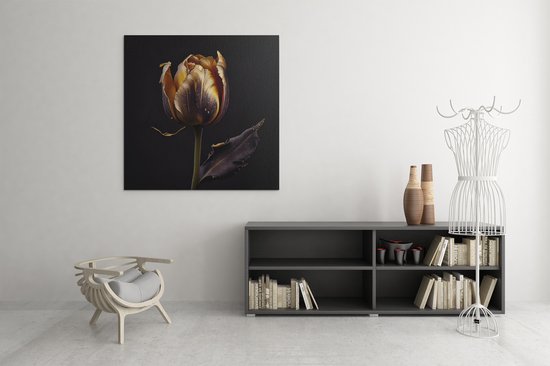 Canvas Schilderij - Bloemen - Gouden Roos - Wanddecoratie - Vierkant Schilderij - 100x100x2 cm