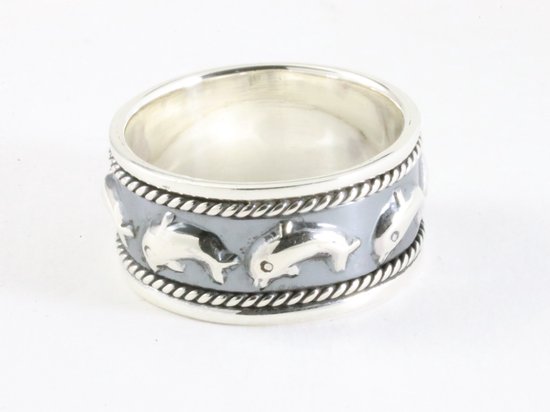 Bague Argentée Motif Dauphins - Occasion, Bijou Argenté Décoratif