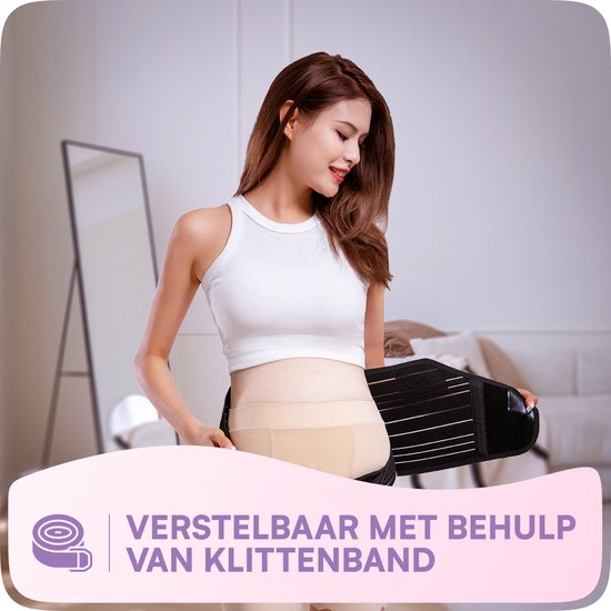 Zwarte zwangerschapsband met klittenbandsluiting. Model met buikband.