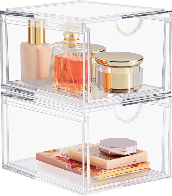 Dezzer acryl stapelbare organizer laden, 2 stuks heldere