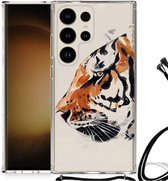Anti Shock Bumper Case Geschikt voor Samsung Galaxy S24 Ultra Smartphone hoesje met doorzichtige rand Tiger