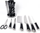 Ensemble de couteaux Recalma avec bloc à couteaux - Couteau à découper - Couteau Santoku - Couteau à pain - Acier inoxydable - Poignées antidérapantes - Passe au lave-vaisselle - Incl. Ciseaux et aiguiseur – Support à couteaux rotatif