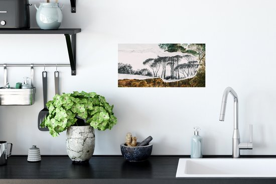 Muurstickers - Sticker Folie - Italiaans landschap parasoldennen - Kunst - Hendrik Voogd - Schilderij - Zwart wit - Oude meesters - 40x20 cm - Plakfolie - Muurstickers Kinderkamer - Zelfklevend Behang - Zelfklevend behangpapier - Stickerfolie