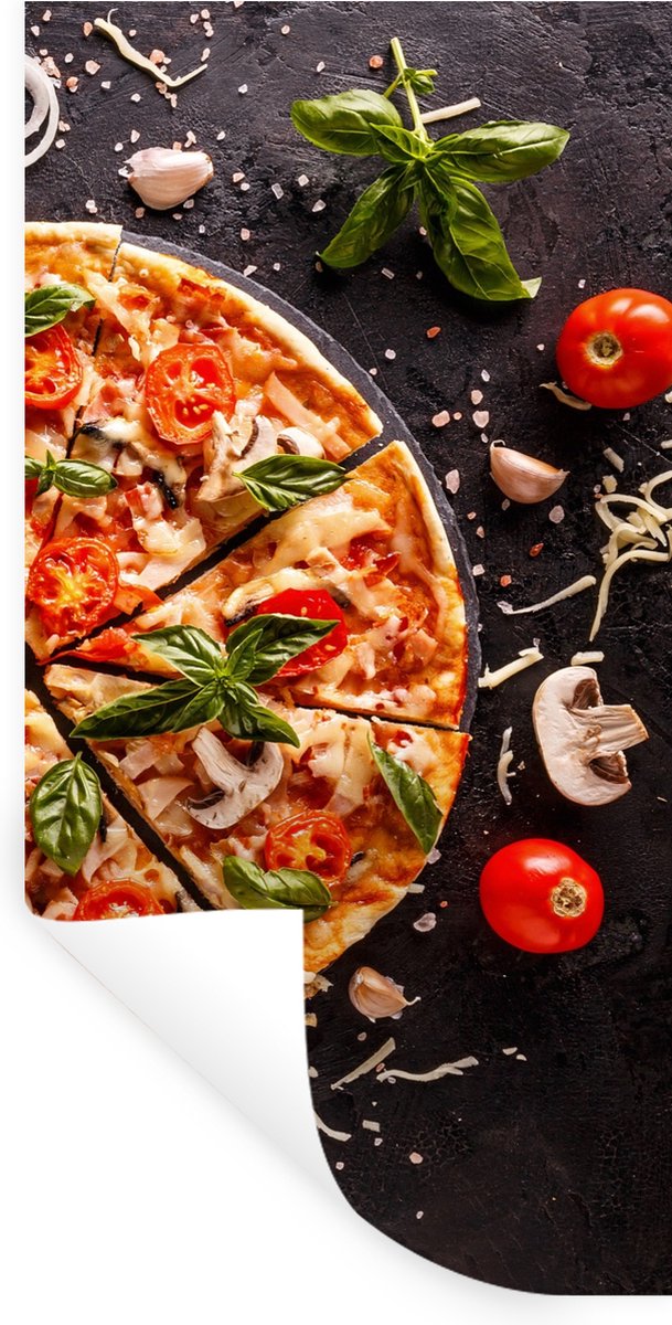 Muurstickers - Sticker Folie - Pizza - Groente - Kruiden - Keuken - Industrieel - 80x160 c