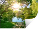 Stickers muraux - Film autocollant - Arbres - Lac - Soleil - Herbe - Nature - 120x90 cm - Film adhésif - Stickers muraux Chambre d'enfant - Papier peint autocollant - Papier peint autocollant - Film autocollant