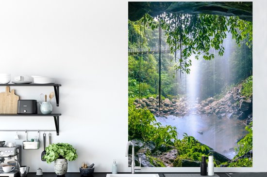 Muursticker - Jungle - Fleurs - Cascade - Décoration murale - Autocollants - 120x160 cm - Papier peint autocollant - Film autocollant